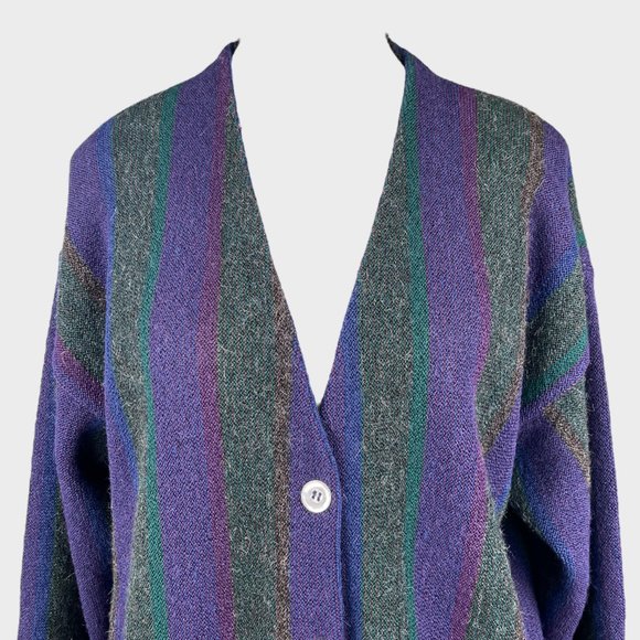 Peruvian Connection Women's 100% Alpaca Cardigan Purple Green Sweater Size M - Picture 2 of 16
